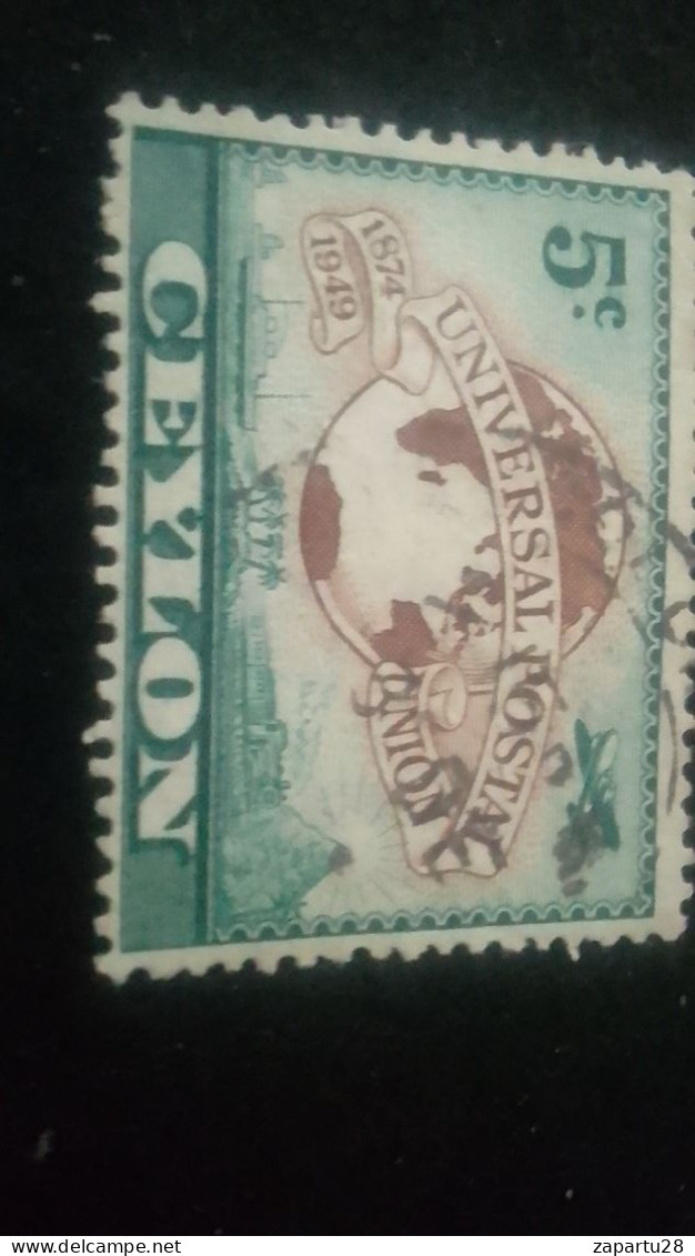 CEYLON- 1949-     5 C    DAMGALI    UPU DÜNYA POSTA BİRLİĞİ 75. YILI - Sri Lanka (Ceylon) (1948-...)