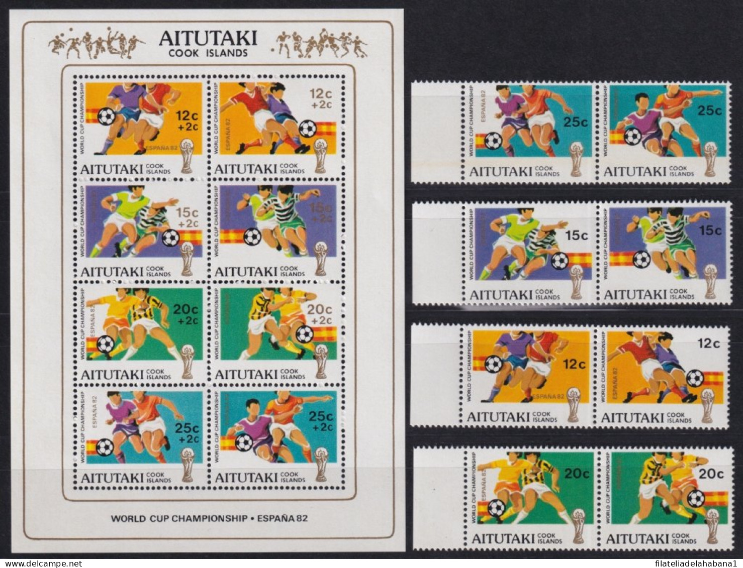 F-EX48968 AITUTAKI MNH 1982 SPAIN SOCCER FUTBOL CHAMPIONSHIP PAIR + MINI SHEET.  - 1982 – Spain