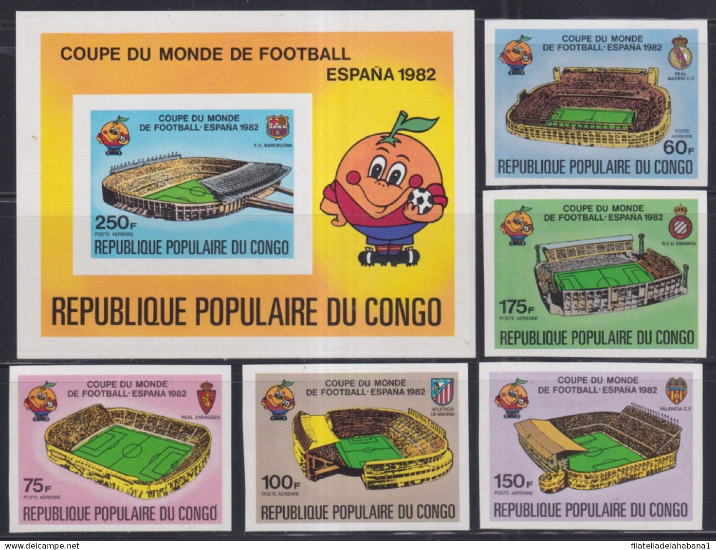 F-EX49096 CONGO MNH 1982 SPAIN CHAMPIONSHIP SOCCER FOOTBALL IMPERFORATED.  - 1982 – Spain
