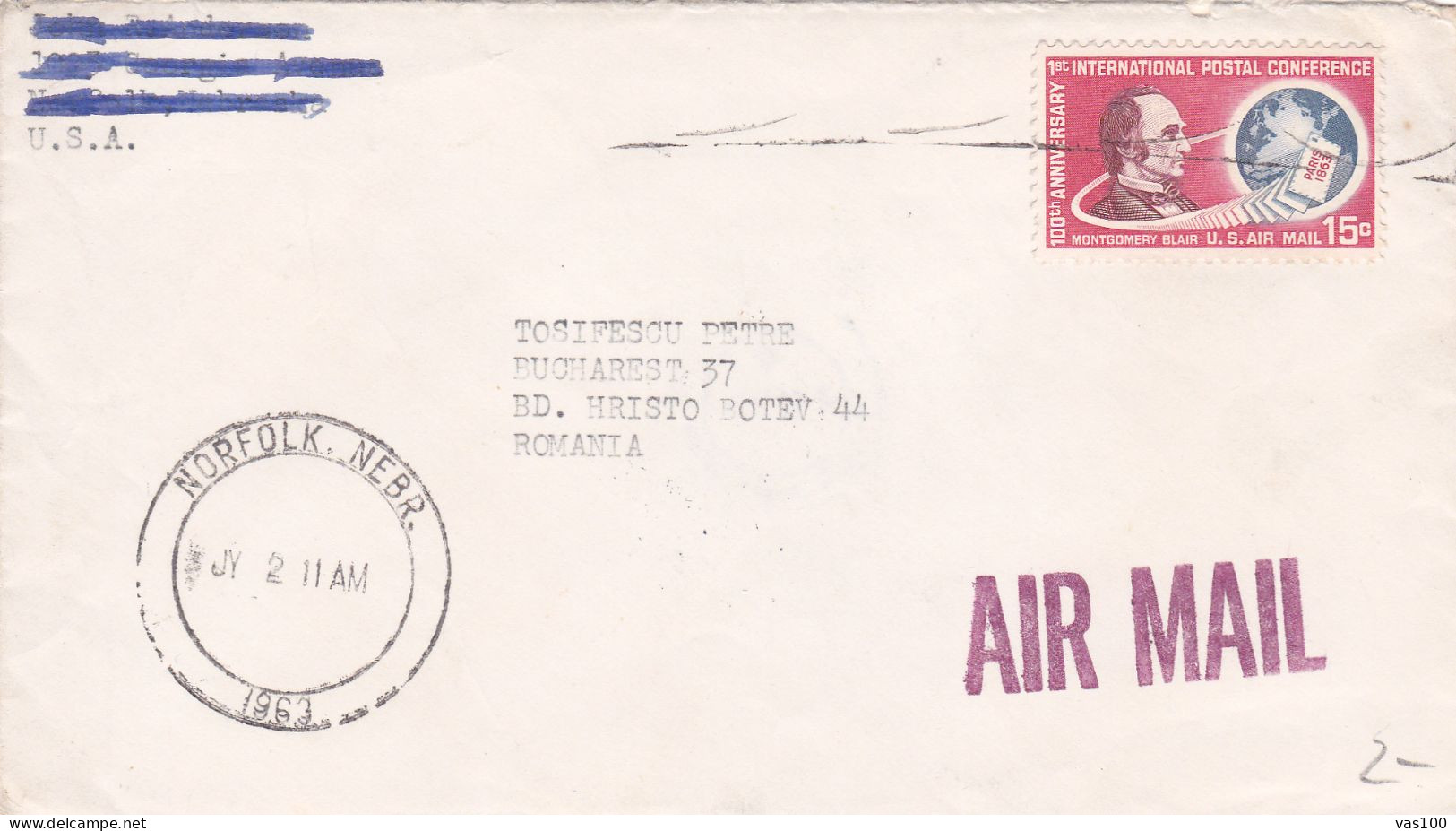 HISTORICAL DOCUMENTS , COVERS 1963 FROM U.S.A  TO ROMANIA. - Covers & Documents