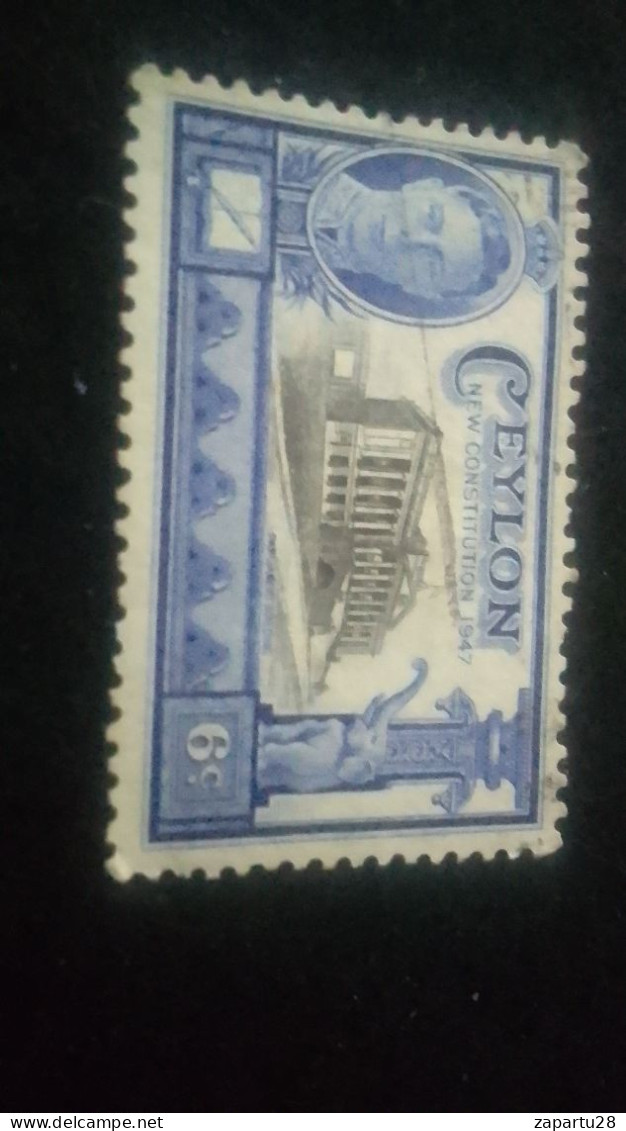 CEYLON- 1947-      6C    DAMGALI    GEORGE VI YEREL MOTİFLER - Sri Lanka (Ceylon) (1948-...)