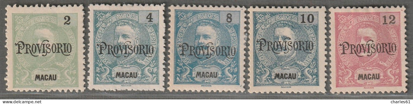 MACAO - N°124/8 Nsg+* (1902) Timbres Surchargés : Provisorio - Neufs