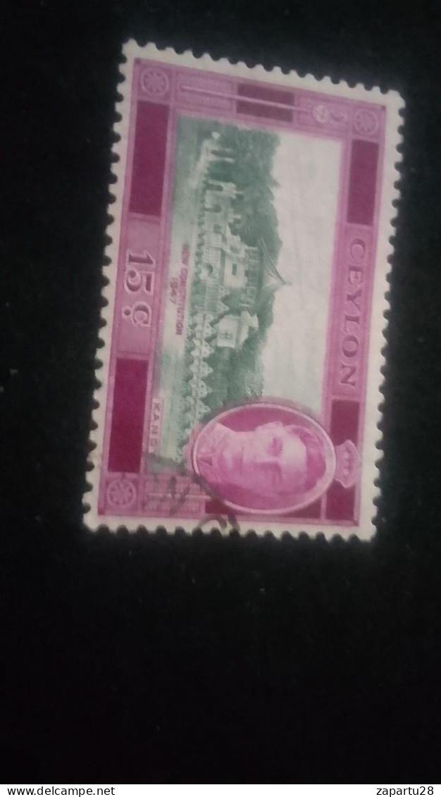 CEYLON- 1947-      15  C    DAMGALI    GEORGE VI YEREL MOTİFLER - Sri Lanka (Ceilán) (1948-...)