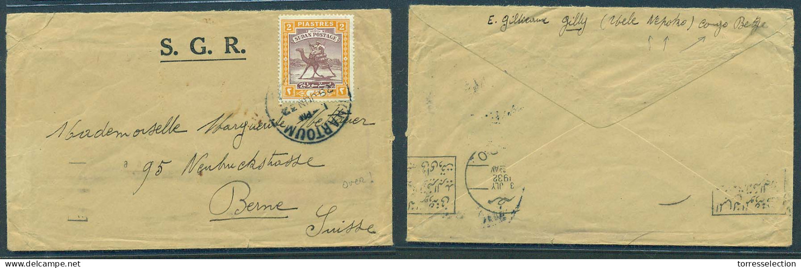 BELGIAN CONGO. 1932 (June). Congo - Sudan - Nile Route - Egypt. Nbele Nbele Nepoko / Belgian Congo - Switzerland. SGR Fk - Other & Unclassified