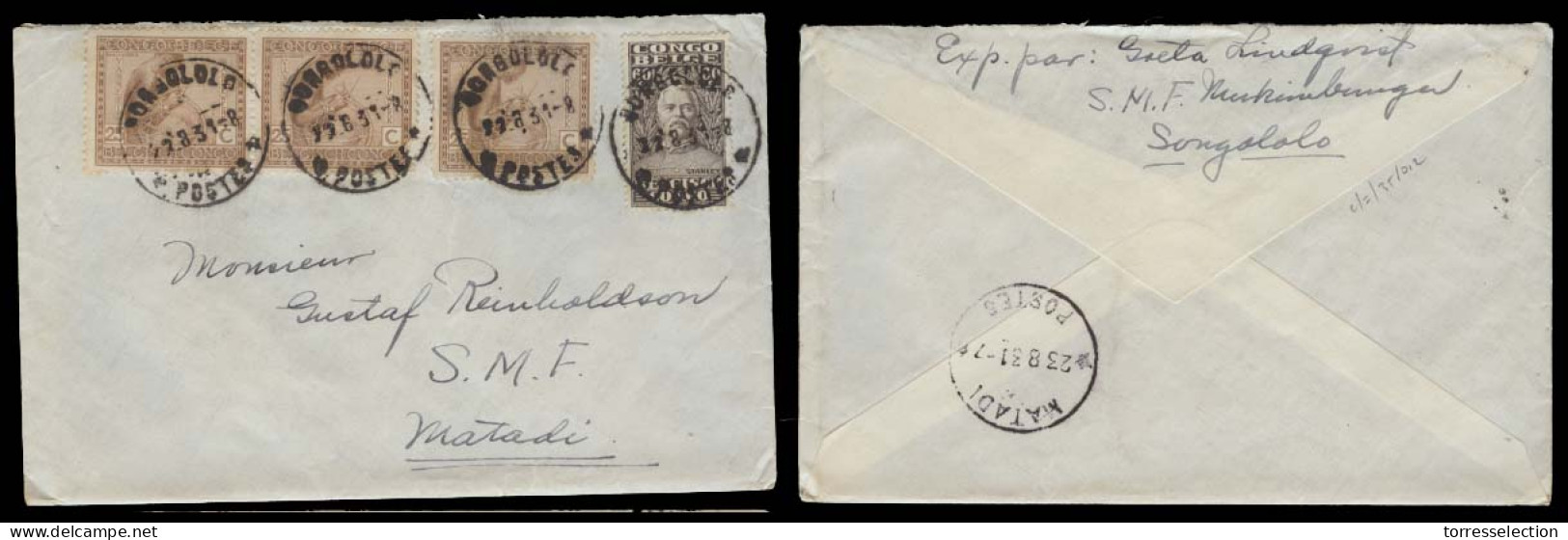 BELGIAN CONGO. 1931 (22 Aug). Songololo - Matadi / SMF (23 Aug). Multifkd Env / XF. Reverse SMF Nukimbunga. Swedish Conn - Other & Unclassified