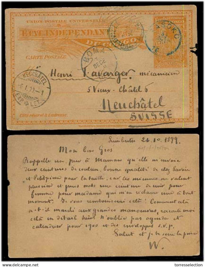 BELGIAN CONGO. 1899 (26 Oct). Limbutu (Aruwimi River, Upper Congo) - Basoko (31 Oct) - Boma (7 Dec). Leopoldville - Swit - Other & Unclassified