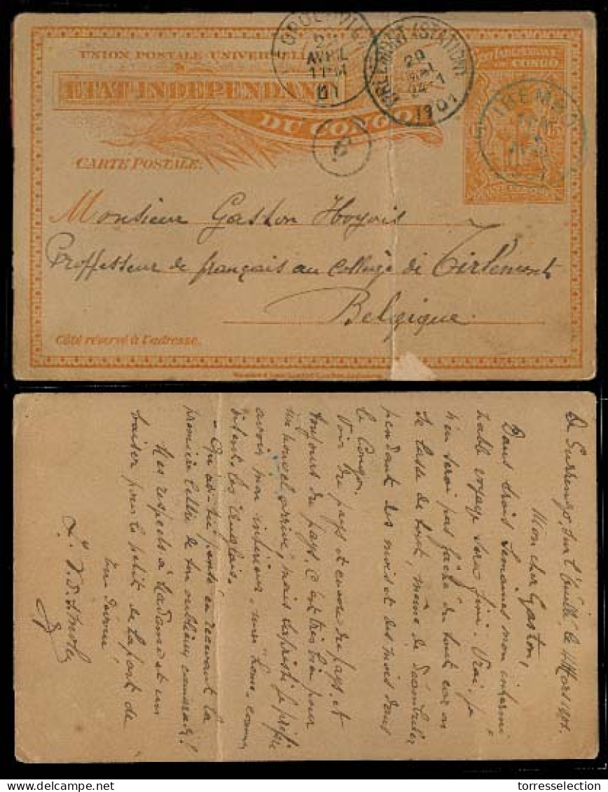 BELGIAN CONGO. 1901 (4 March). Surrengo / Lake Border / Ibembo Leopoldville - Belgium. 15c Orange Stat Card. Scarce Usag - Otros & Sin Clasificación