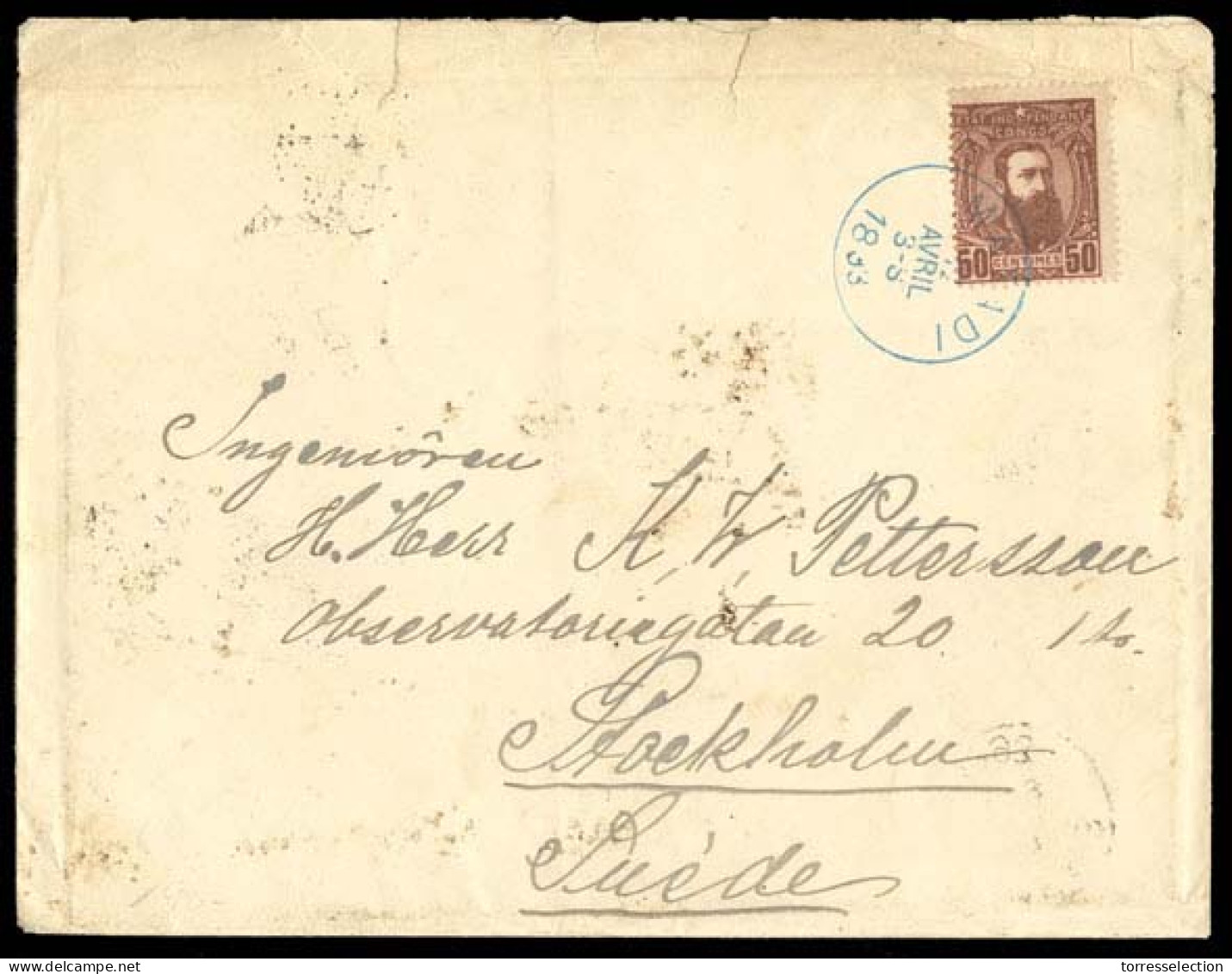 BELGIAN CONGO. 1883 (12 April). BELGIAN CONGO-SWEDEN. Matadi To Stockholm/Sweden (21-5-83). Envelope Franked 50c.redish  - Otros & Sin Clasificación