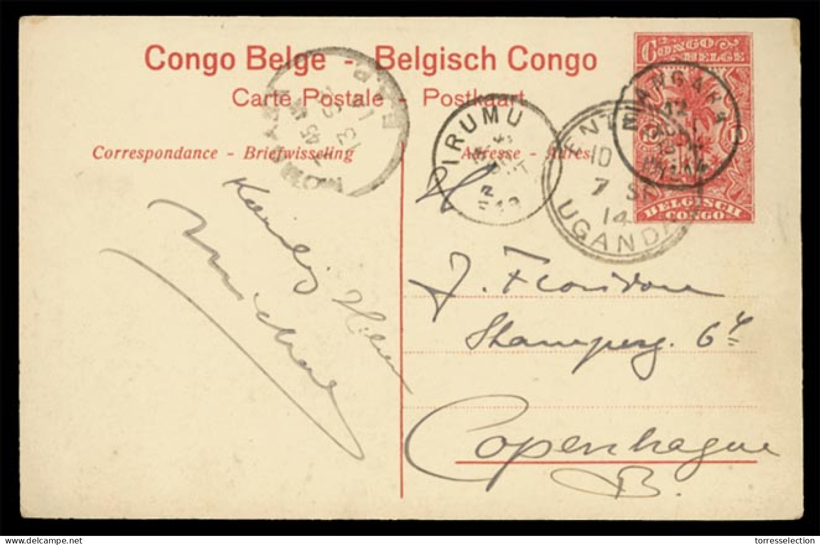 BELGIAN CONGO. 1914. Mangara. Via Entebe/Uganda. Blomhasse. Irumu To Copenhagen. VF. - Otros & Sin Clasificación