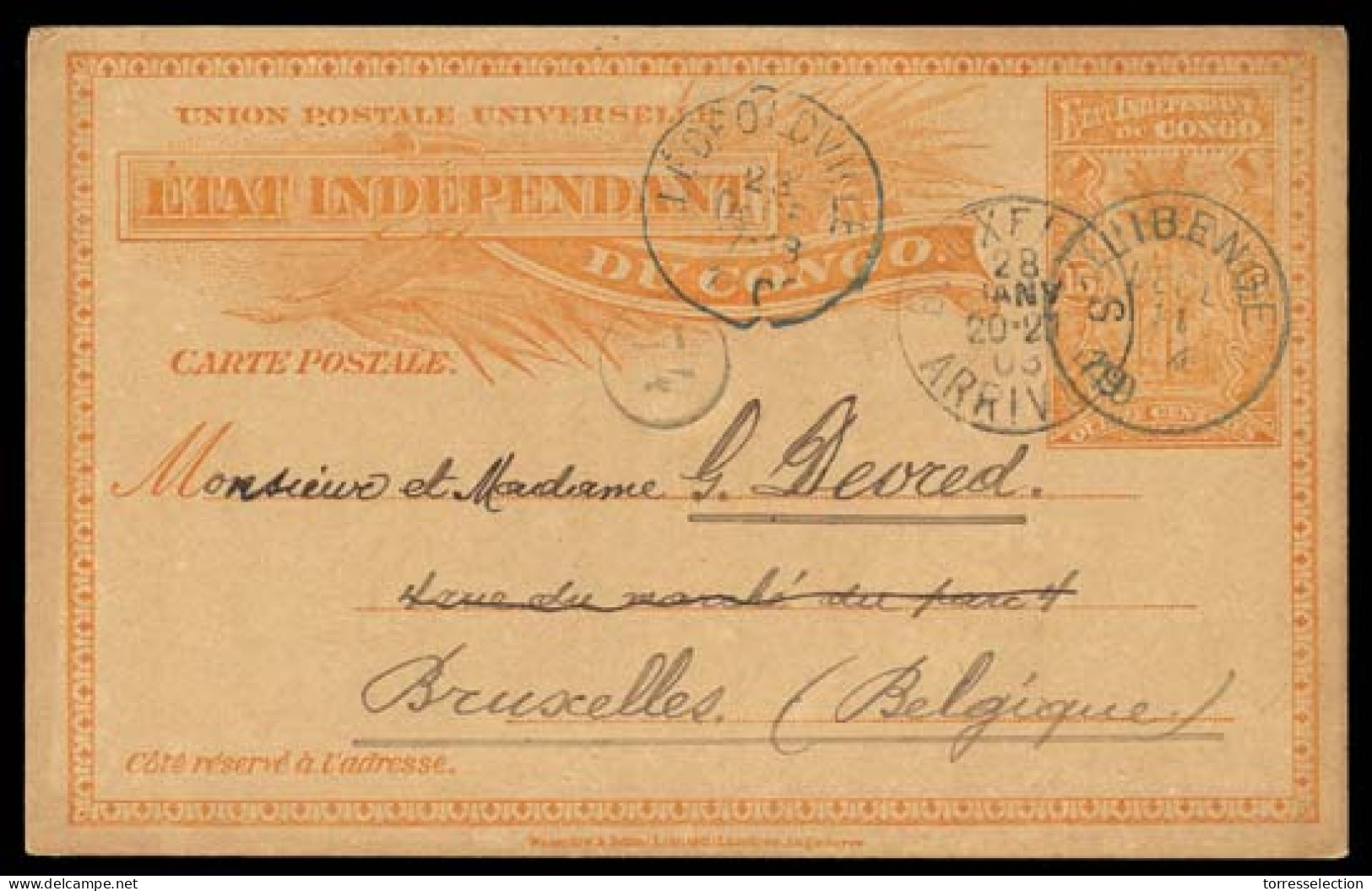 BELGIAN CONGO. 1902 (Dec.11). Libenge Via Leopoldville (23 Dic.) To Belgium. Early Stationery Card Usage. - Autres & Non Classés