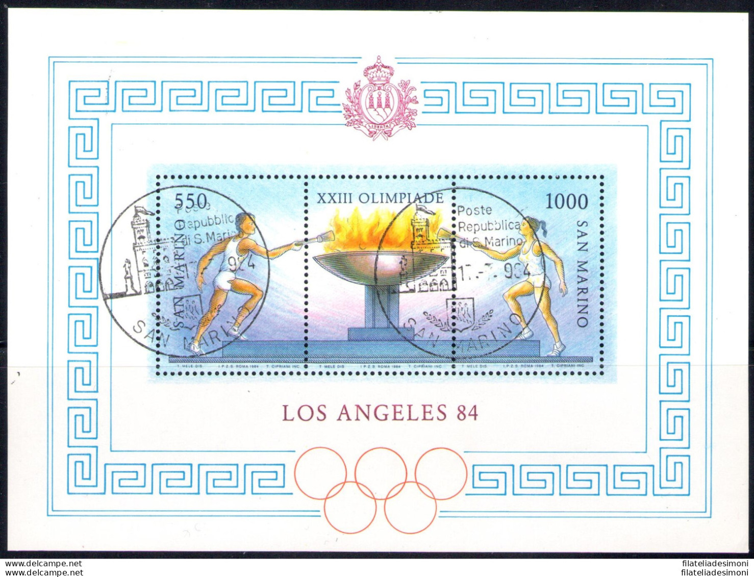 1984 San Marino "Los Angeles 84" Usato Con Annullo Primo Giorno Di Emissione Bf - Blocs-feuillets