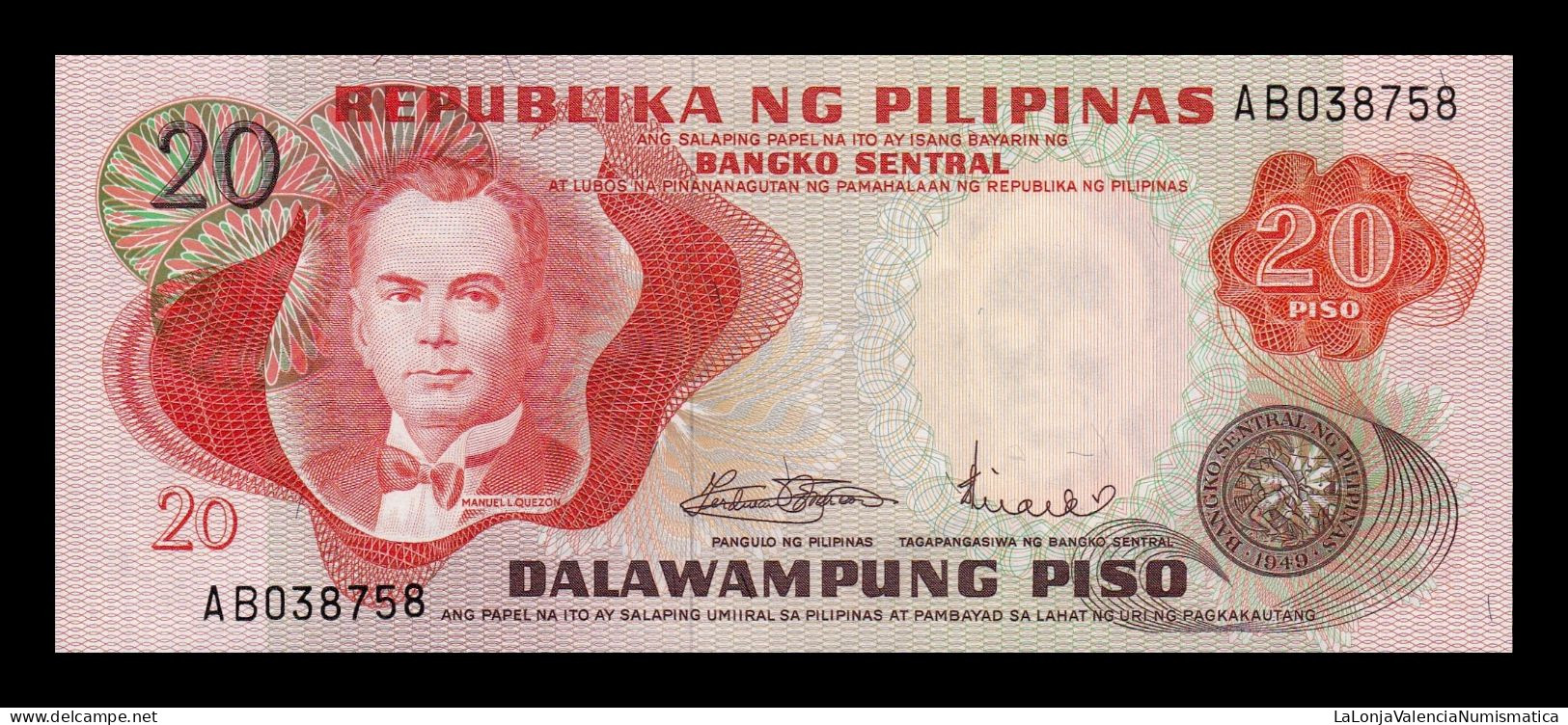 Filipinas Philippines 20 Piso ND (1970) Pick 150 Sc Unc - Filippine