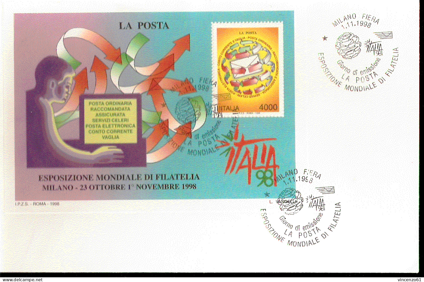 ESPOSIZIONE MONDIALE DI FILATELIA MILANO 1998 LA POSTA  BUSTA FDC - Informática