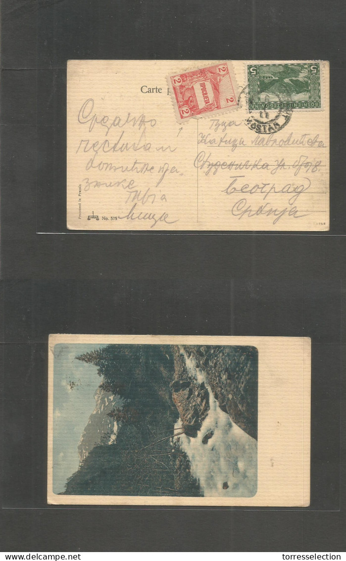 BOSNIA. 1911 (6 Jan) Mostal - Belgrade. Fkd Ppc + 2p Red Label, Tied Both Cds. Most Unsual. - Bosnie-Herzegovine