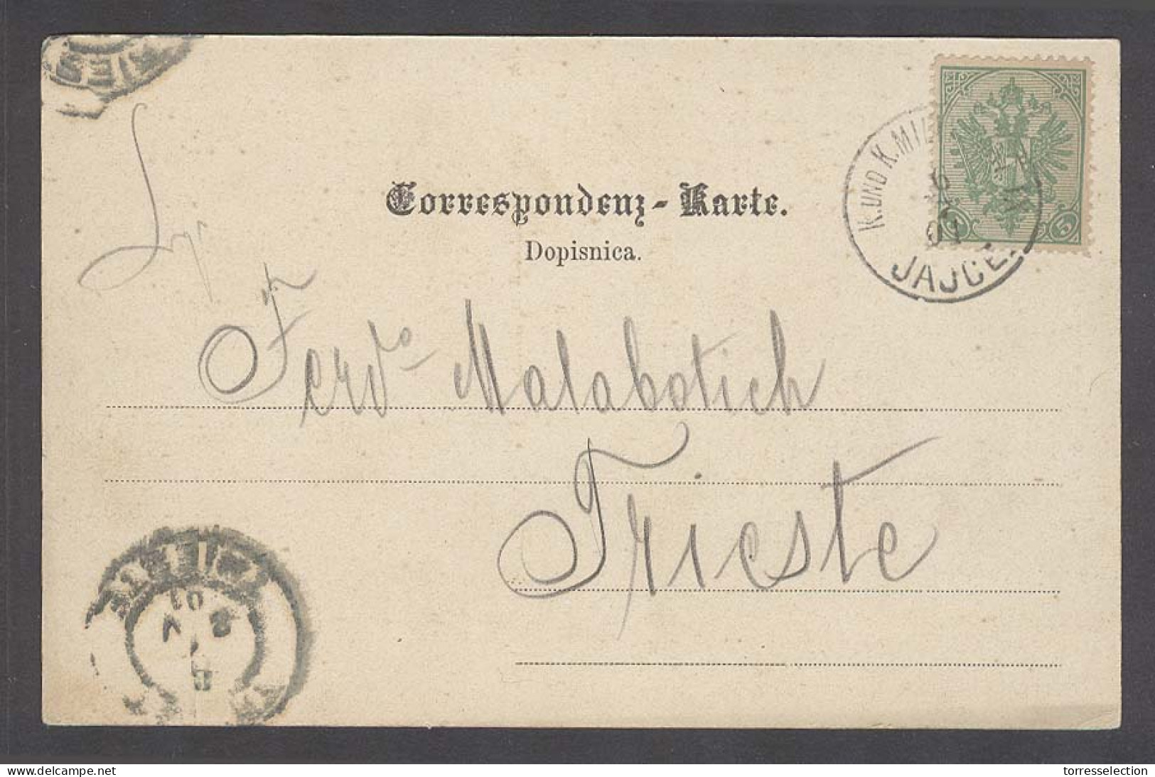 BOSNIA. 1901 (6 July). Jajce - Triest (8 July). View PPC Fkd 5p Green Cds. - Bosnie-Herzegovine