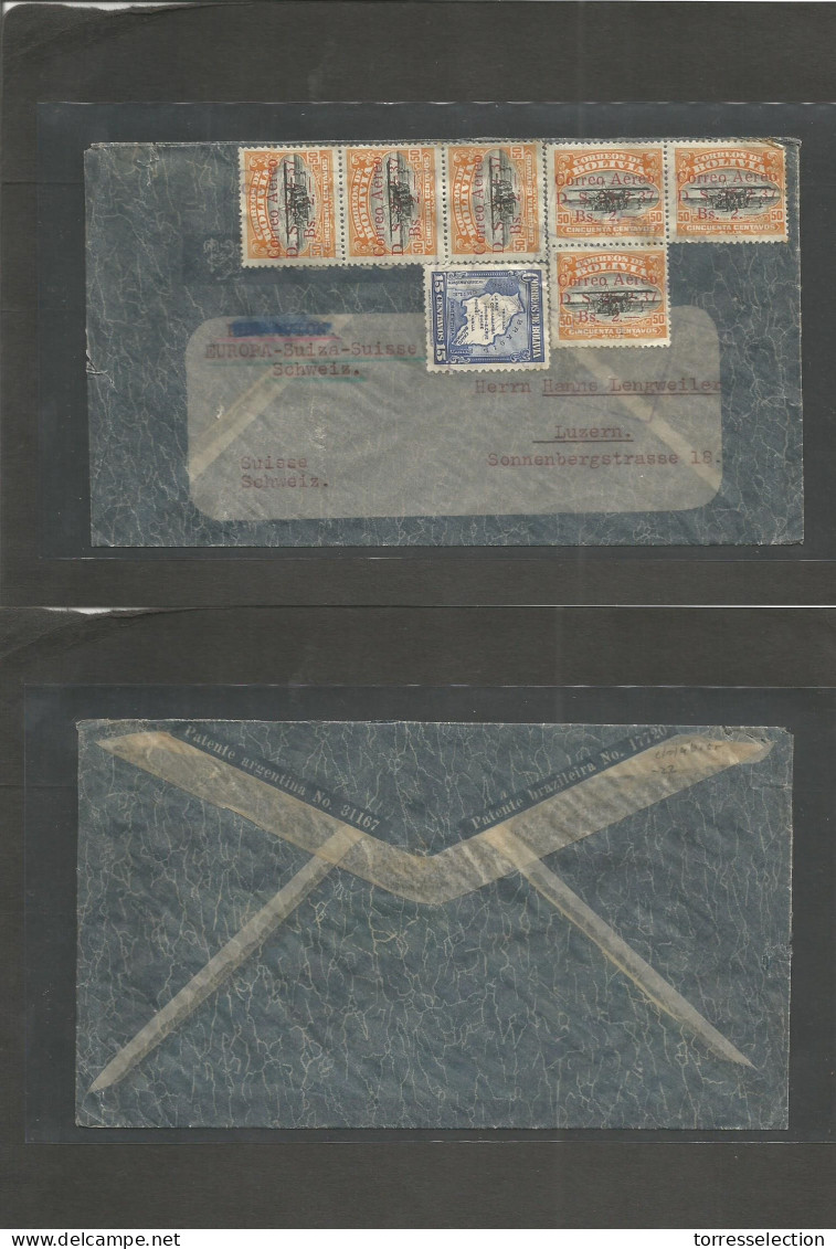 BOLIVIA. C. 1937. Multifkd Ovptd Issue "Correo Aereo" Addressed To Switzerland, Luzern. Fine. - Bolivie