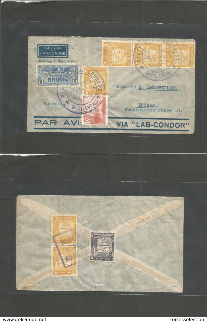BOLIVIA. 1938. Cachuela, Esperanza - Switzerland, Luzern. Via LAB - Condor. Air Multifkd Envelope Front + Reverse + Bett - Bolivie