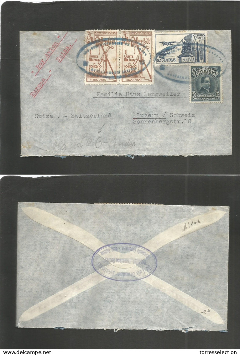 BOLIVIA. 1936. Cachuela Esperanza, Hospital Francisco Suarez - Switzerland, Luzern. Air Multifkd Env Special Stamps Oval - Bolivie