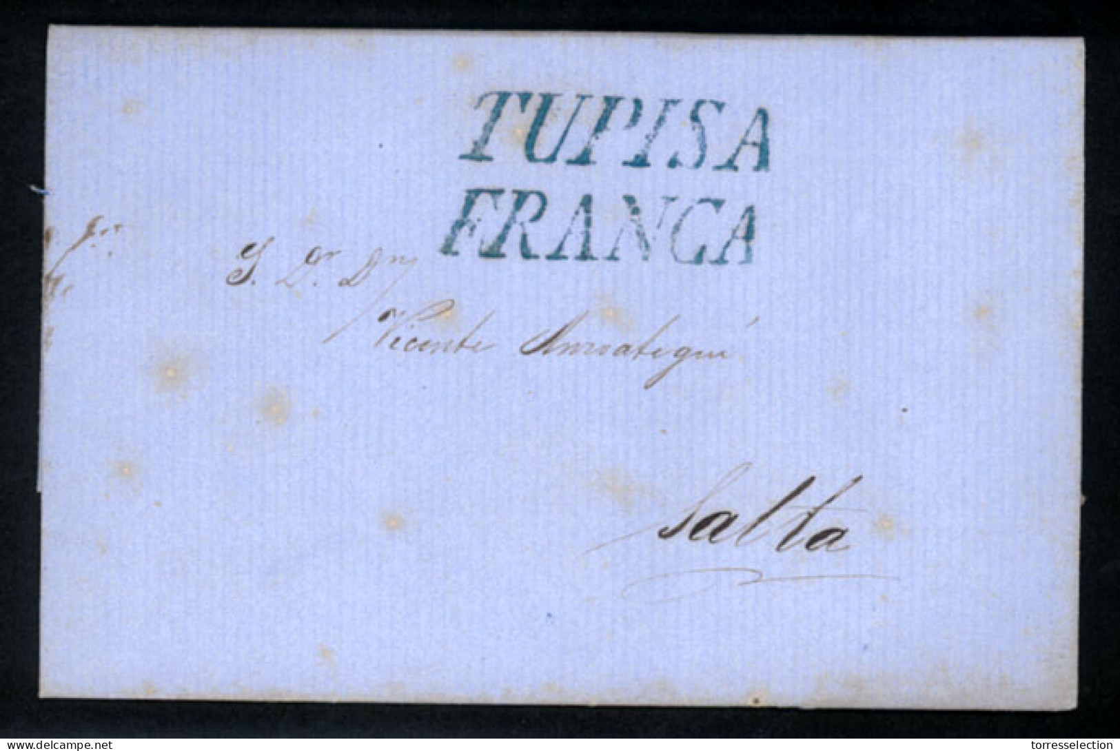 BOLIVIA. C.1860. Tupisa To Salta. EL.with Blue "TUPISA+FRANCA" Both (xxx). XF. - Bolivie