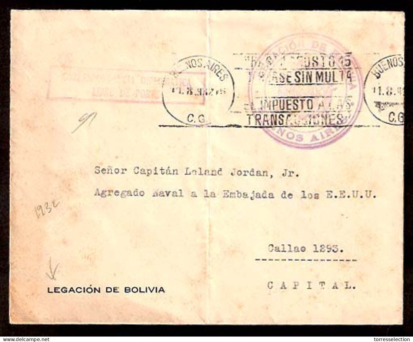 BOLIVIA. 1932. Argentina Local Diplomatic Mail Delivery / Interesting Env. - Bolivie