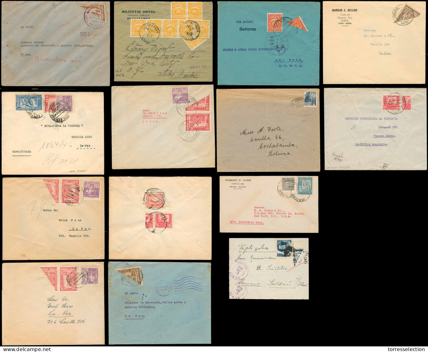 BOLIVIA. 1914-44. Bisected Mail. Exceptional Selected Group Of 14 Better Tied Covers, All F-VF, With Diff Issues. Great  - Bolivien