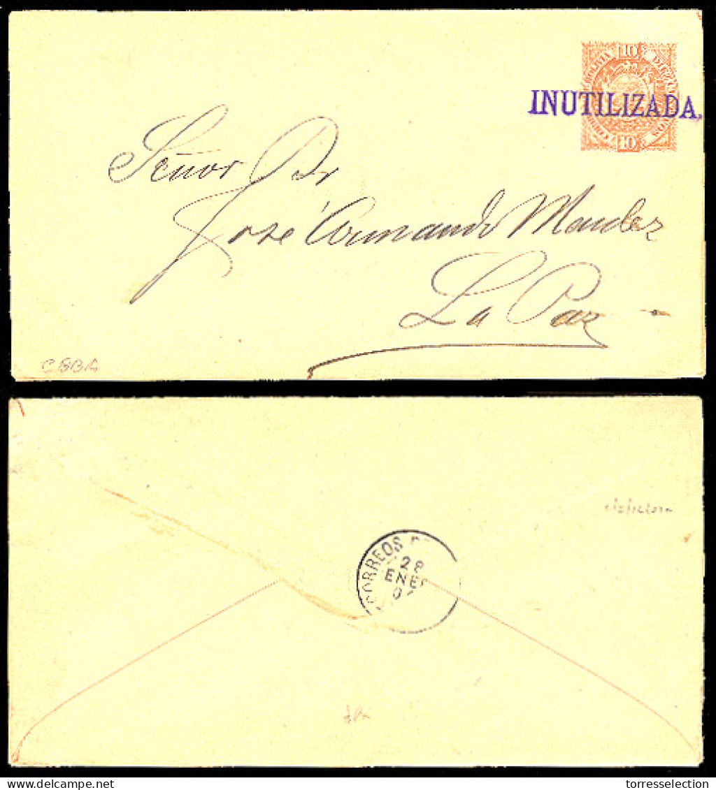 BOLIVIA. 1901. 10c Stat Env - La Paz / INUTILIZADA Violet Cachet Cds On Reverse. - Bolivie