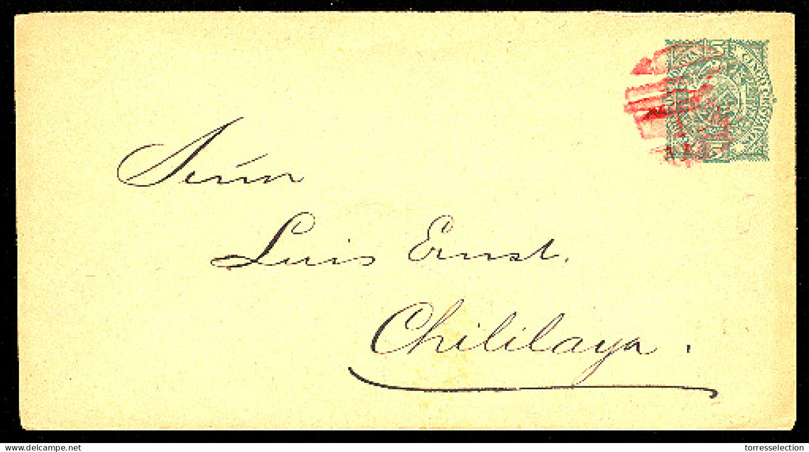 BOLIVIA. C.1895. 5c Green Stat Env Addressed To Chililaya / Red Cancel. - Bolivie