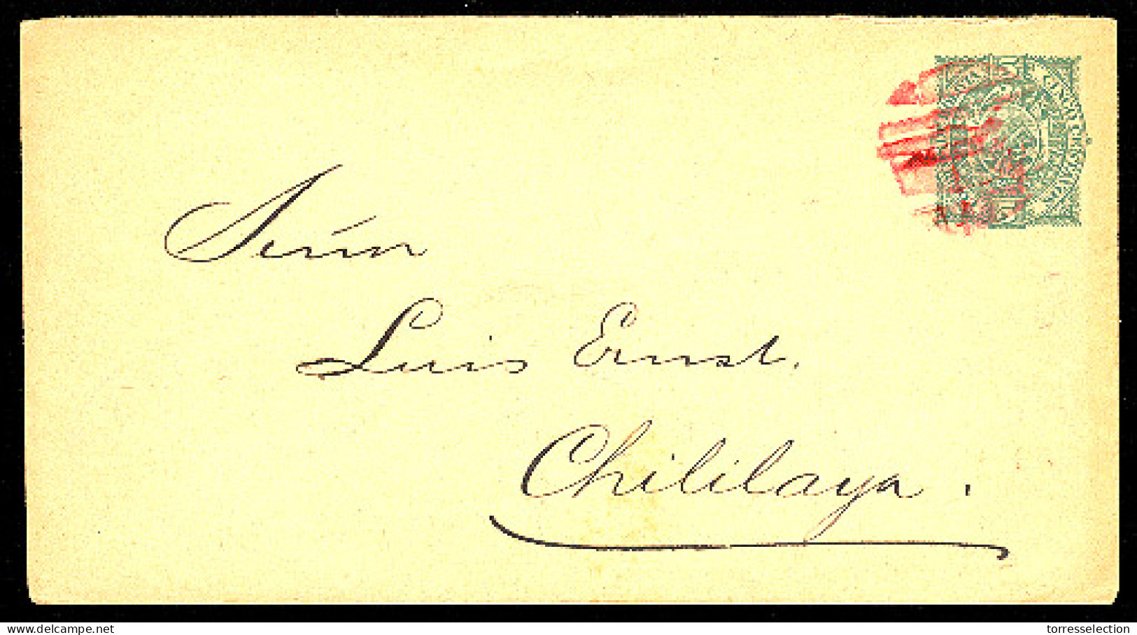 BOLIVIA. C.1895. 5c Green Stat Env Addressed To Chililaya / Red Cancel. - Bolivia