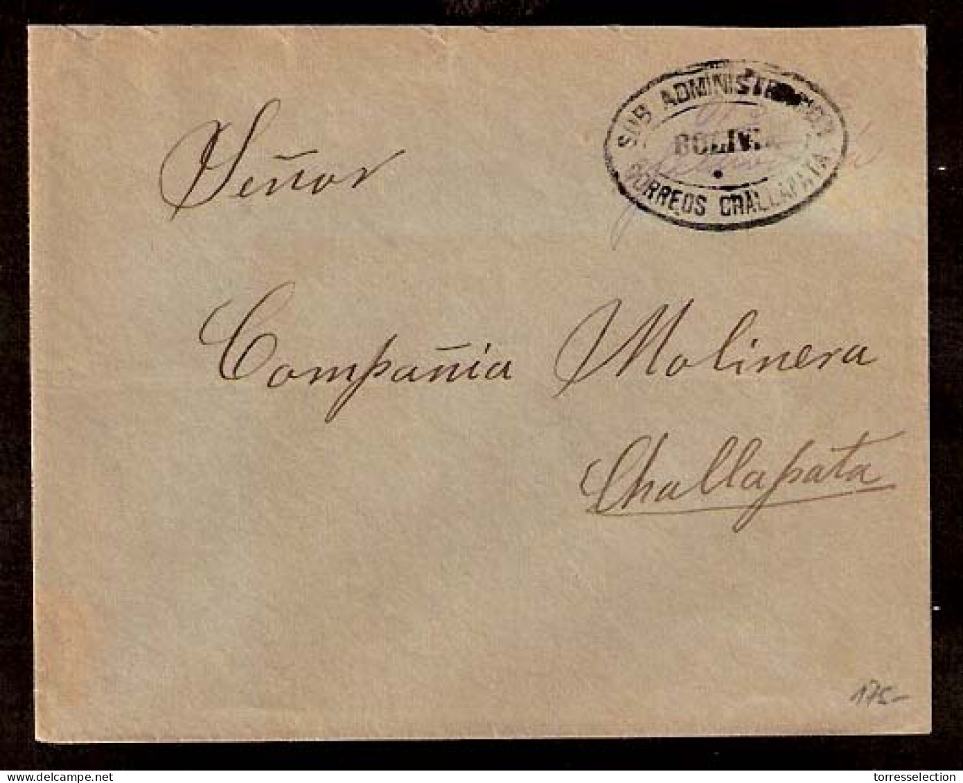 BOLIVIA. C.1910's. Challapata Local Mail. Unfkd Env. Oval Pm. V. Scarce. - Bolivie