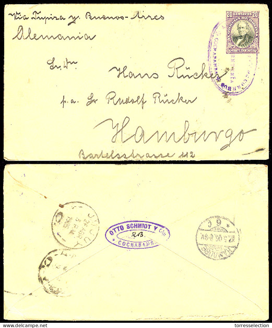 BOLIVIA. 1906. Cochabamba - Germany. 20c. Stat Env. / Oval Violet Cachet. - Bolivie