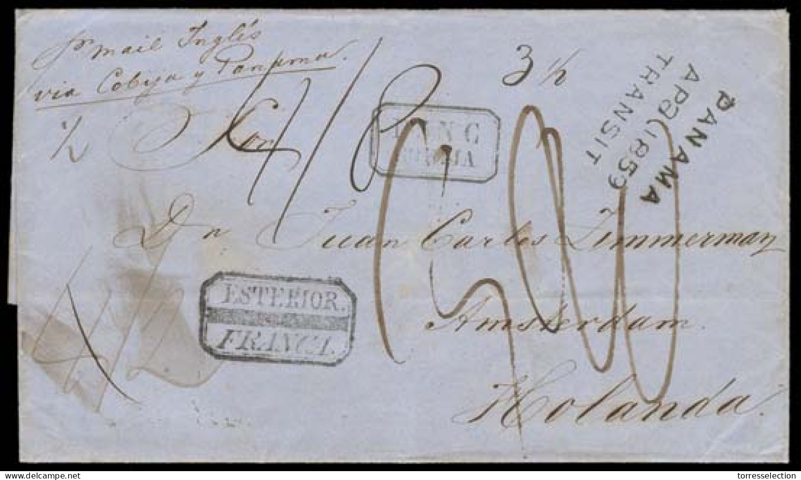 BOLIVIA. 1859 (19 Feb). Chiquisaca - Netherlands. EL Full Text With "Exterior Franca - PSNC / Cobija" Box Cachet Fortune - Bolivia