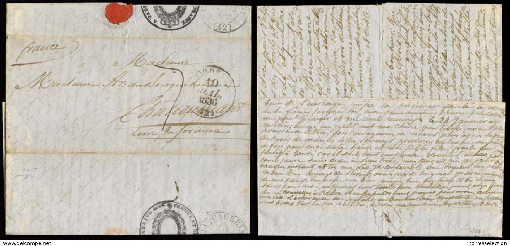 BOLIVIA. 1836 (23 Jan). Cobija - France. CONSULAR Fwding Mail At Valparaiso / Chile. EL With Ilustrated On Reverse By Th - Bolivie