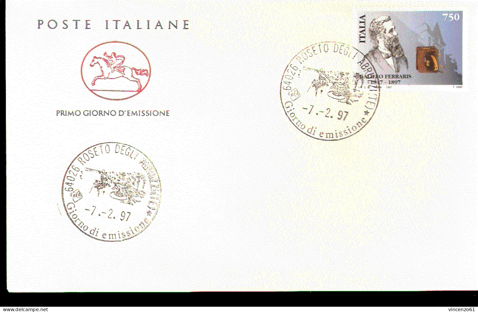 1997 BUSTA CON ANNULLO FDC   Centenario Della Morte Di Galileo Ferraris (1847-1897), Scienziato. - Physics