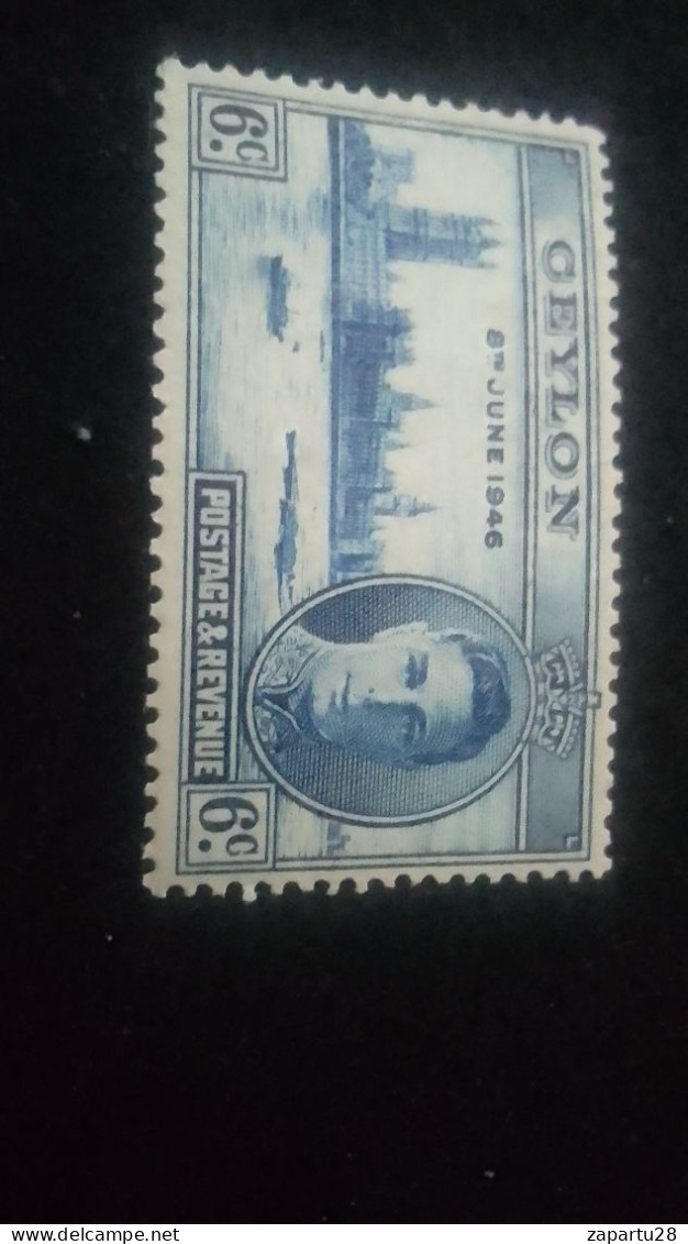 CEYLON- 1946      6  C    DAMGASIZ   GEORGE VI  1. DÜNYA SAVAŞI I. YILI - Sri Lanka (Ceilán) (1948-...)
