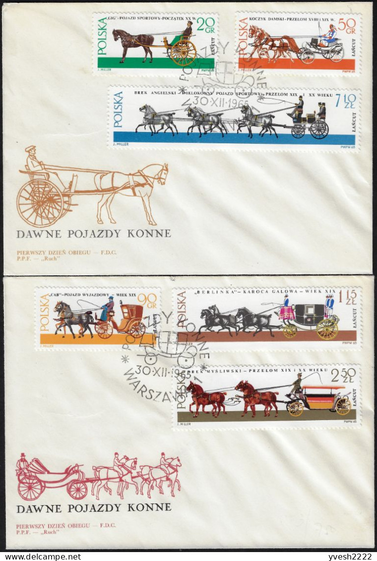 Pologne 1965 Y&T 1495 à 1503 Sur 3 FDC. Anciens Véhicules à Chevaux - Kutschen