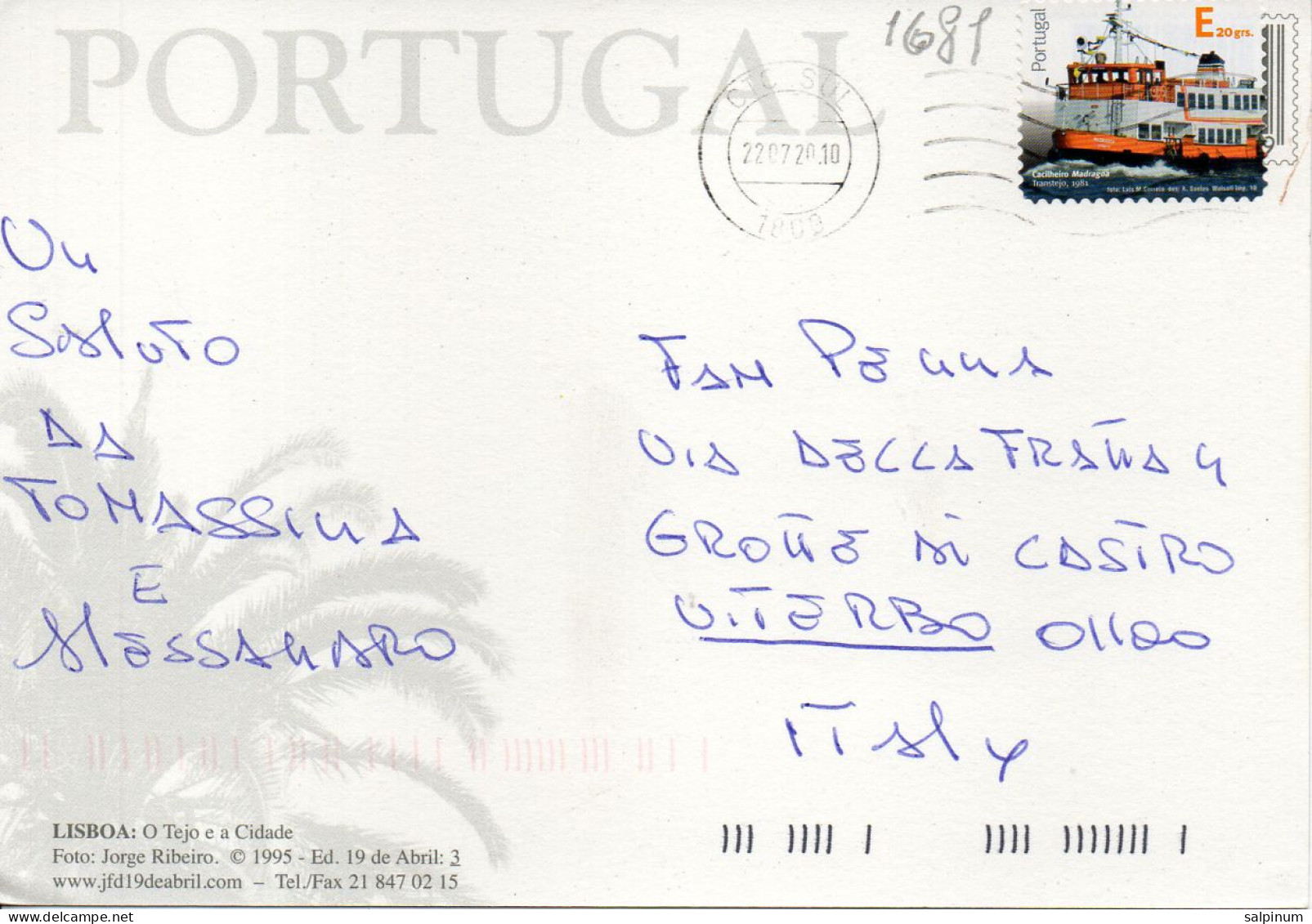 Philatelic Postcard With Stamps Sent From PORTUGAL To ITALY - Storia Postale