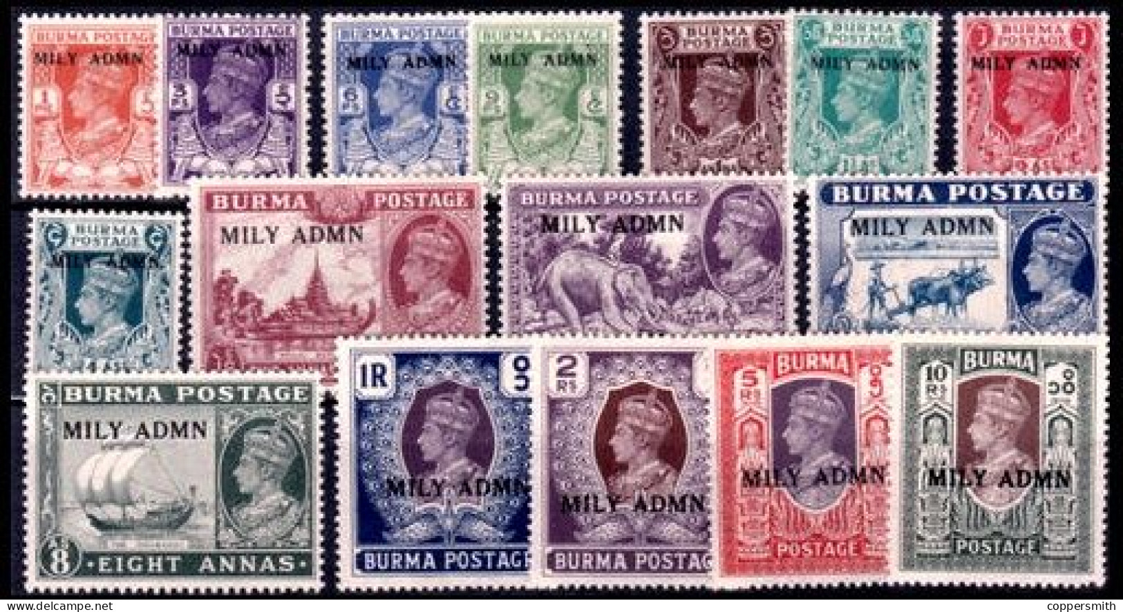 (05) Burma / Birmanie / Myanmar  1945 / Millitary Administration Overprints ** / Mnh  Michel 36-51 - Birmanie (...-1947)