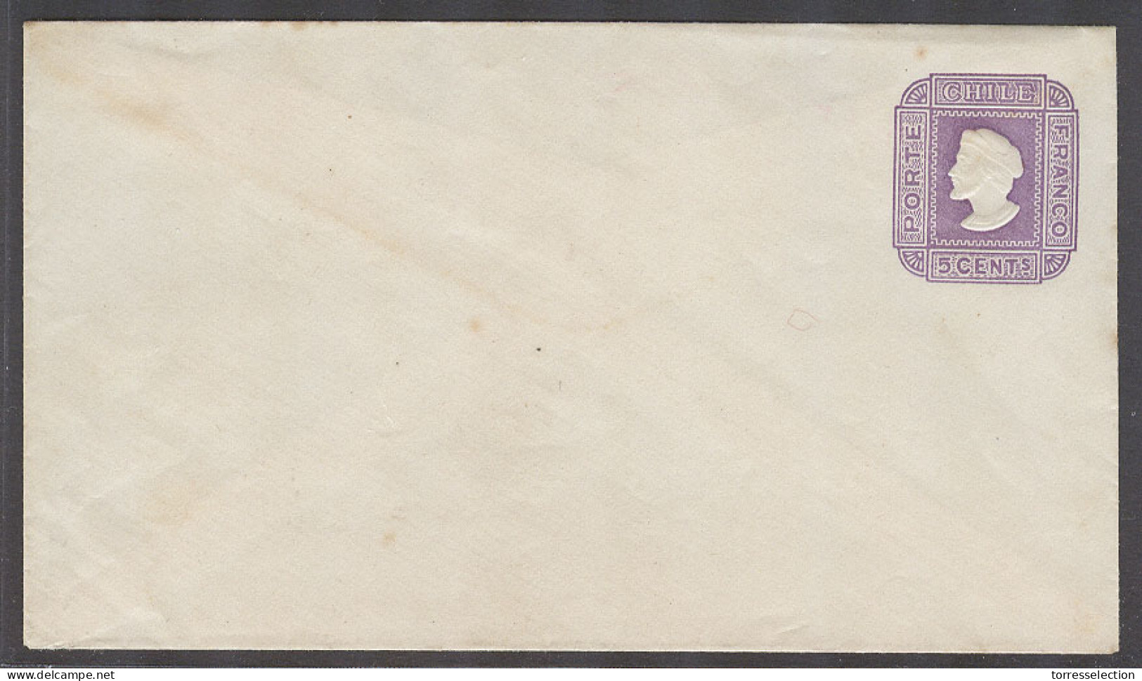 CHILE - Stationery. C.1890. 5cts Lilac Mint Smal Size Stat Env Paper Wavy Lines At 300º. Not Common So. - Chile