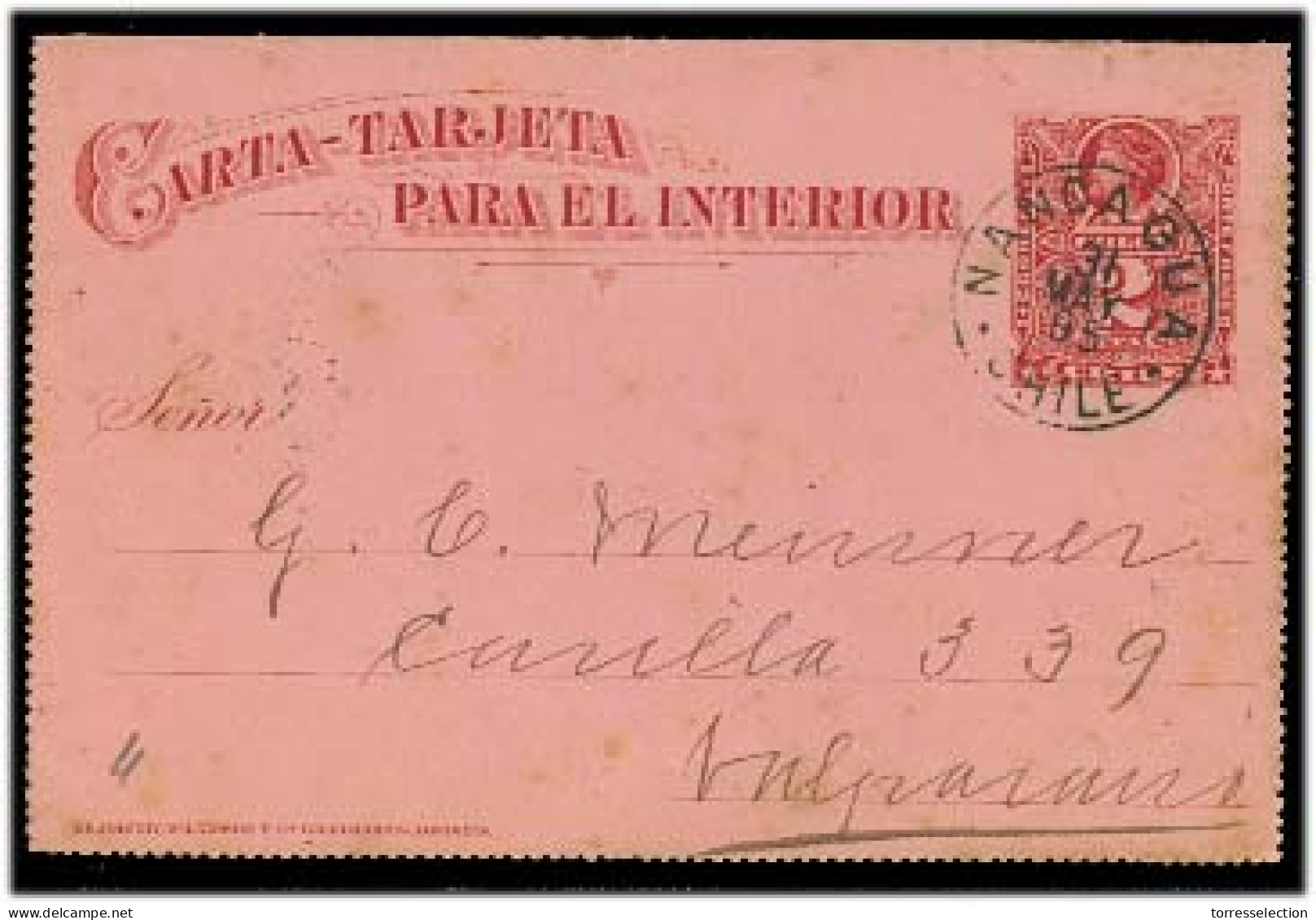 CHILE - Stationery. 1895 (30 May). Nancagua - Valp. 2c Red Stat Letter Sheet Card. Fine. - Chile