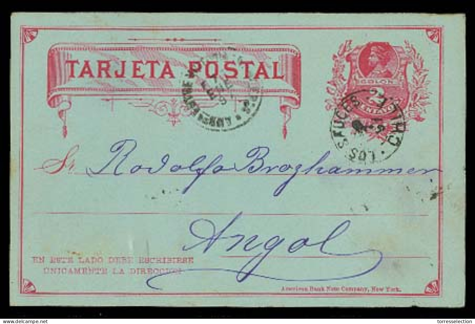 CHILE - Stationery. 1897. Los Sauces - Angol. 2c Stat Card + "Ambulante Entre Victoria" Cds (xx). VF. - Chile