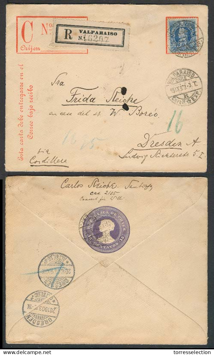 CHILE - Stationery. 1903. Valp - Germany. Reg Stat Env + Adtls / R-label. - Chile