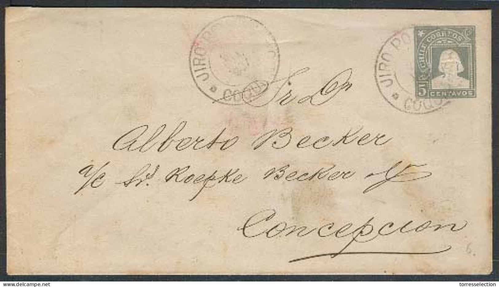 CHILE - Stationery. 1907. Coquimbo - Concepcion. 5c Grey Stat Env / "Jiro Postal" Cancel. - Chile