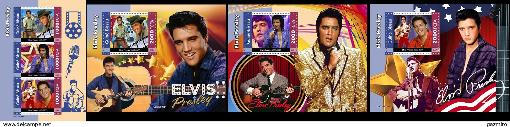 Guinea Bissau 2021, Music, Elvis, Guitar, 3val In BF +3BF - Elvis Presley