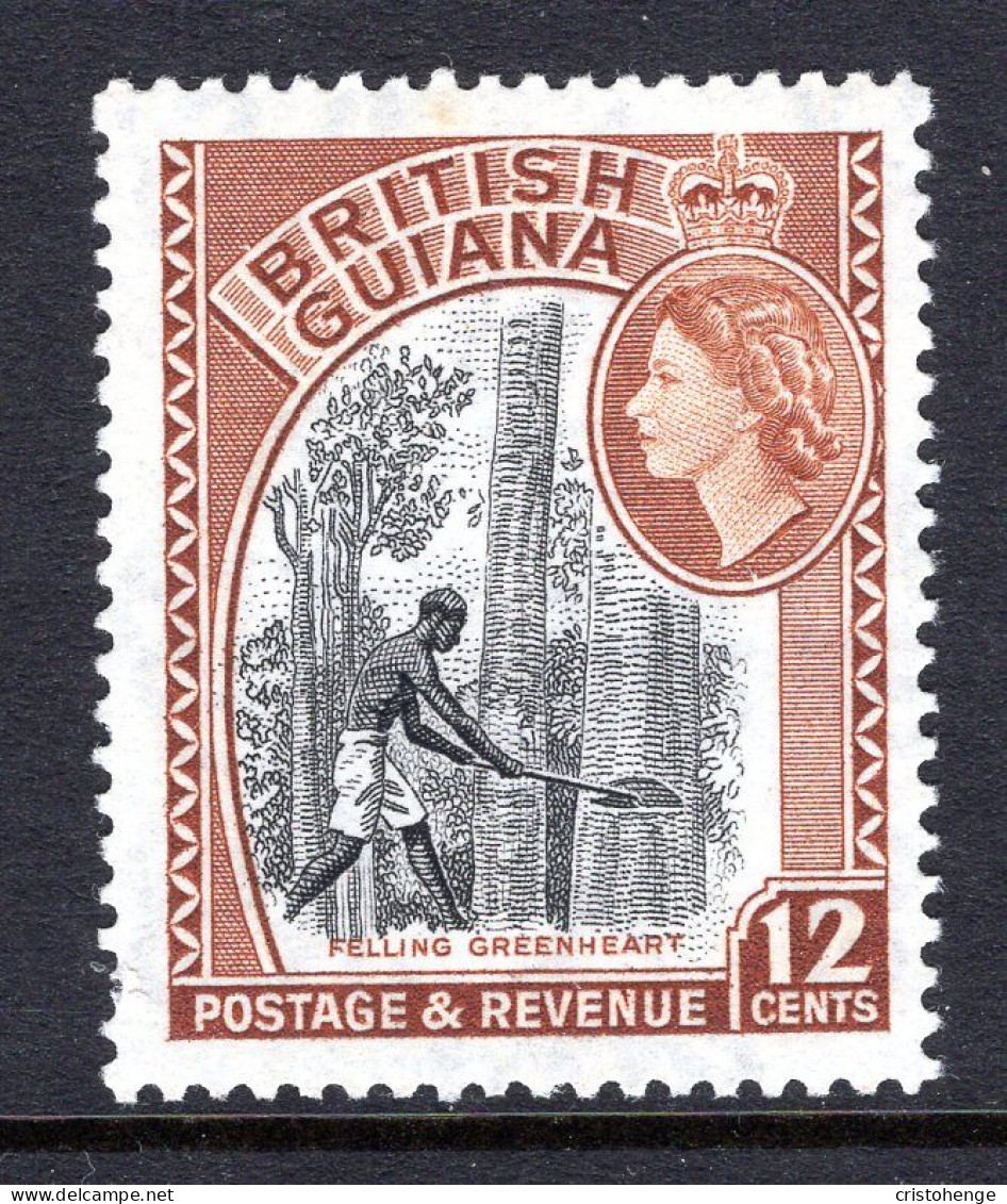 British Guiana 1954-63 QEII Pictorials - 12c Felling Greenheart - Light Brown - HM (SG 338a) - Britisch-Guayana (...-1966)