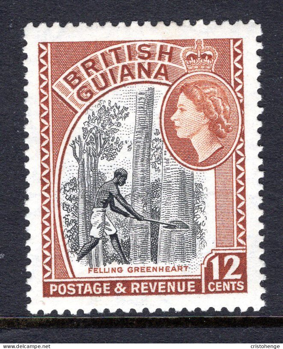 British Guiana 1954-63 QEII Pictorials - 12c Felling Greenheart - Light Brown - HM (SG 338a) - Guyana Britannica (...-1966)