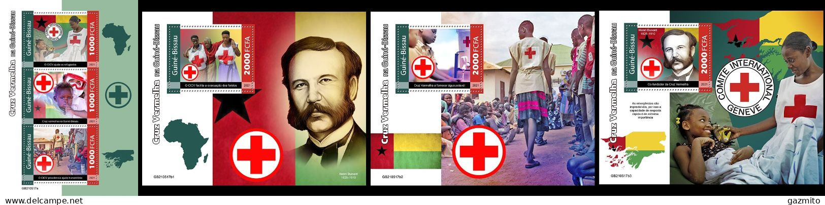 Guinea Bissau 2021, Red Cross, 3val In BF +3BF - Henry Dunant