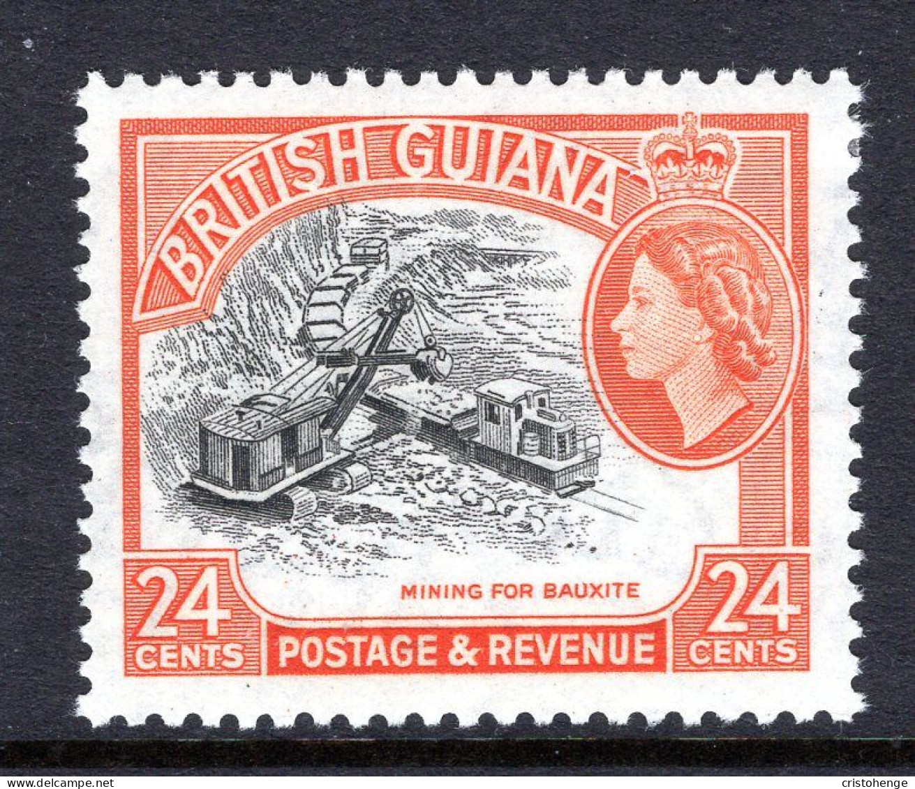 British Guiana 1954-63 QEII Pictorials - 24c Mining Bauxite - Brownish-orange - MNH (SG 339) - Guyana Britannica (...-1966)