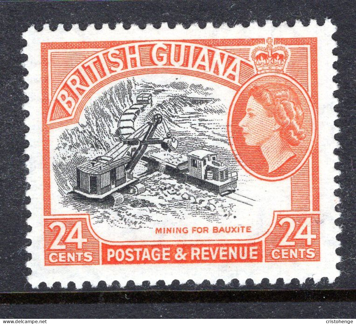 British Guiana 1954-63 QEII Pictorials - 24c Mining Bauxite - Orange - LHM (SG 339a) - Guayana Británica (...-1966)