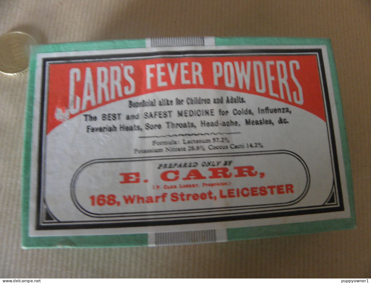 Antique Original Faux Médecine Guérit Tout , Carrs Fever Powders NE PAS UTILISER - Matériel Médical & Dentaire