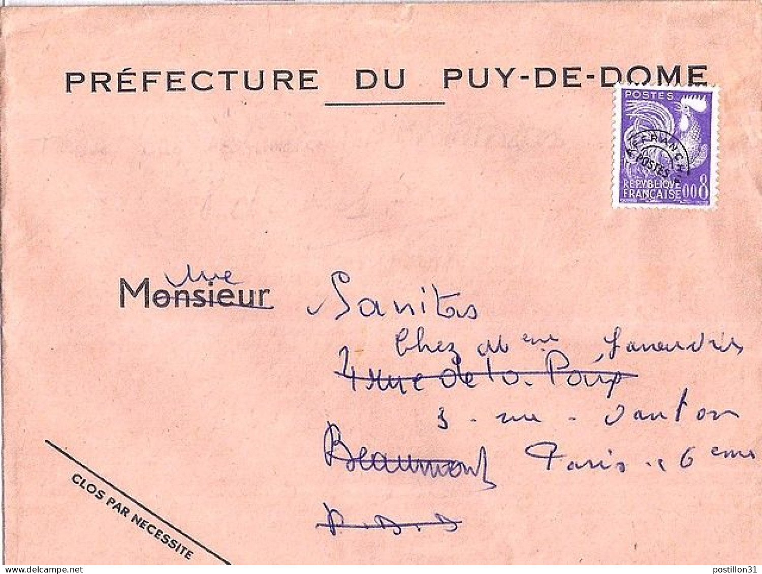 PREO N° 119 S/L. DE ETS PREFECTURE DU PUY DE DOME - 1953-1960